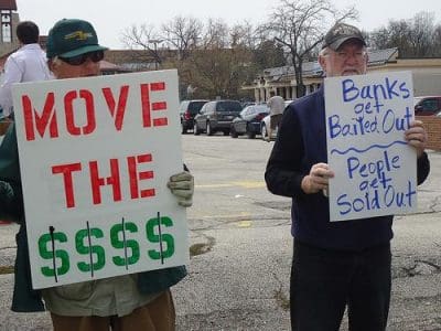 Protesters at a Move Your Money action in Wisconsin. Photo by Karen Hickey.