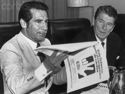 Ronald Reagan meets with Efraim Rios Montt. "Another chapter needs to be opened with a more thorough examination of the relationship between Montt, the Guatemalan military and the United States government which, if examined objectively, establishes a clear chain of moral and legal culpability."