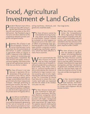 Agriculture and Land Grabs are issues discussed in the ADNA statement prior to Obama's trip to Africa.