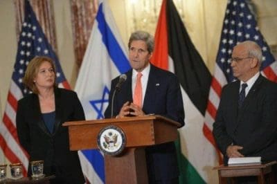 Secretary of State John Kerry kicked off a renewed peace process earlier this week in Washington. (Bureau of Public Affairs/State Department)