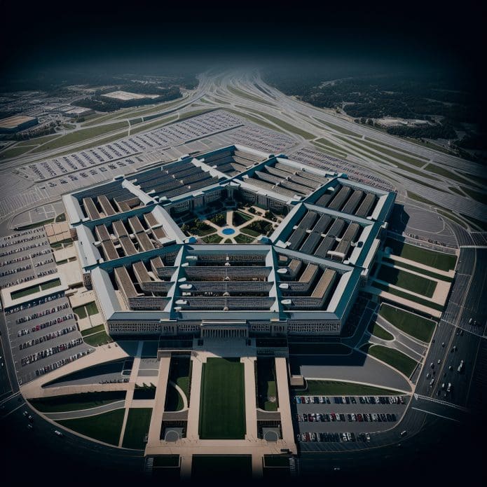 An aerial image of the Pentagon building.
