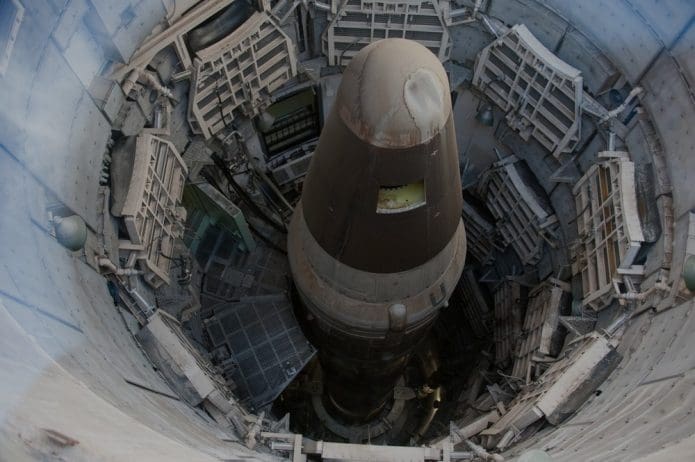 An aerial image of a nuclear warhead