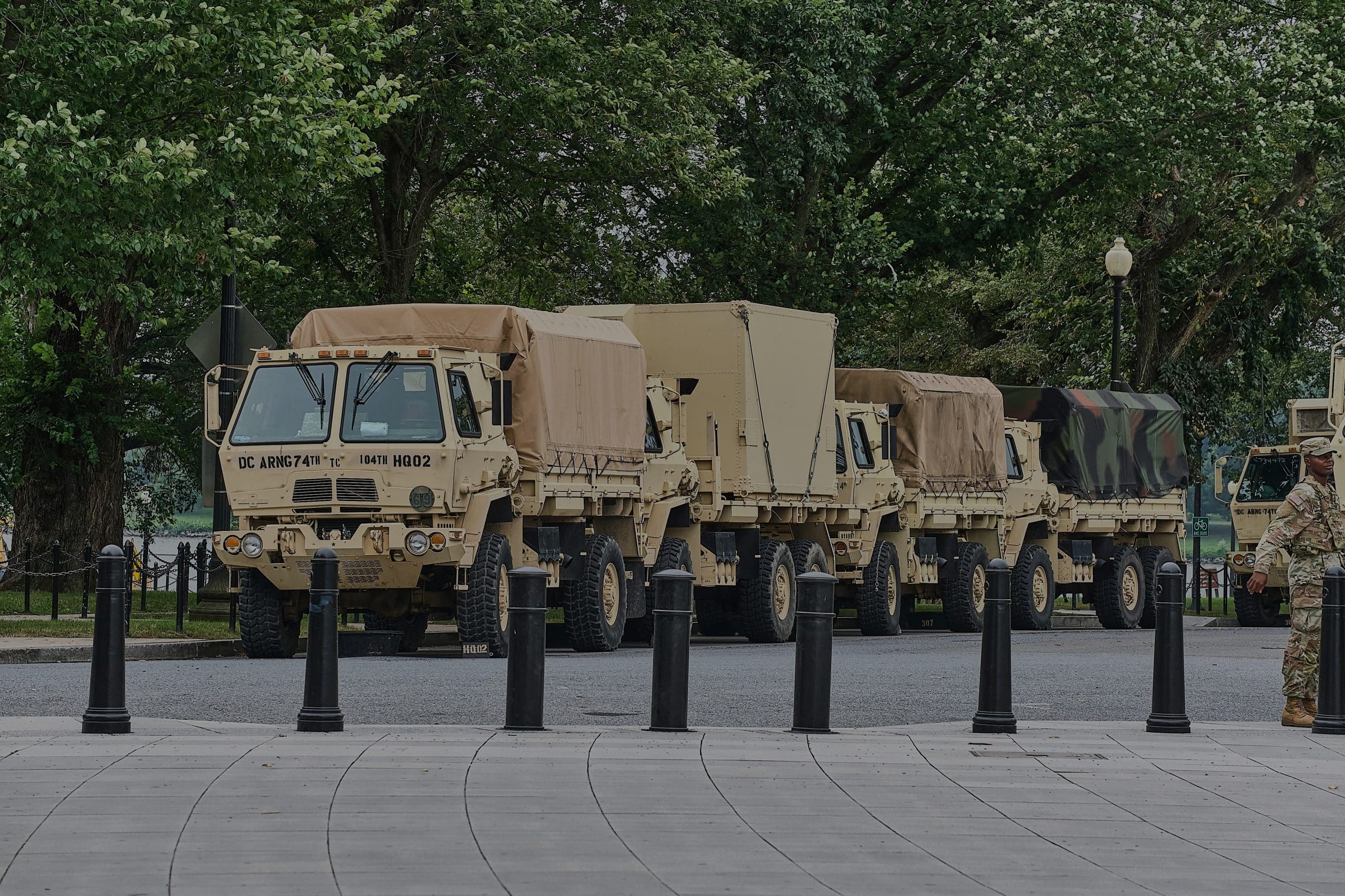 Washington, DC, USA - August 18, 2025: The National Guard at the Lincoln memorial.