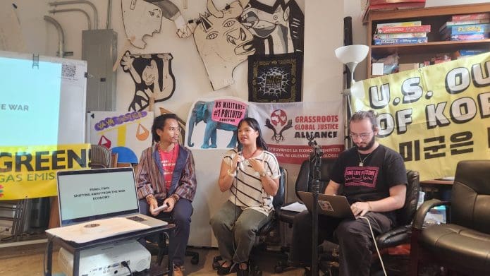 Photo of three speakers at the 2026 Climate Week NYC conference.